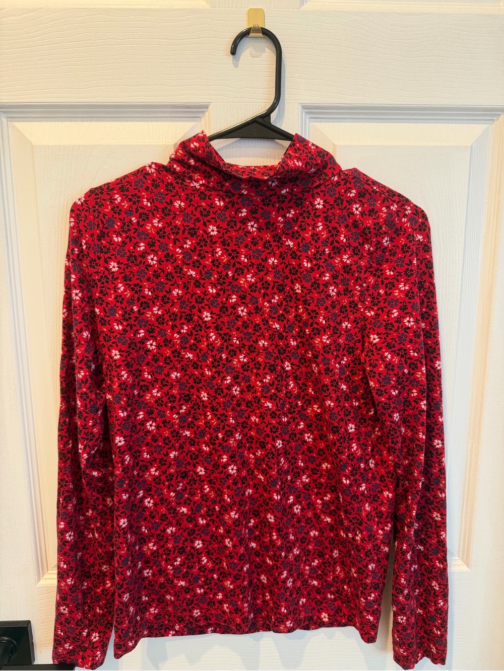 LOFT Red Floral Mock Neck Long Sleeve Tee